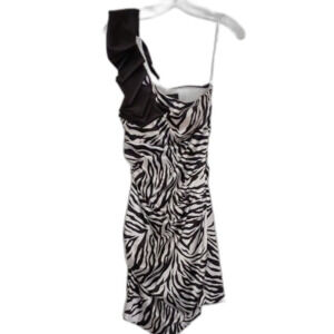 Women's B. Darlin Black and White Zebra Print one shoulder Formal Prom Dress 7/8